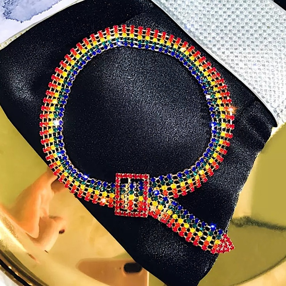 Multicolor Rhinestone Belt Buckle Choker - Picture 5 of 6